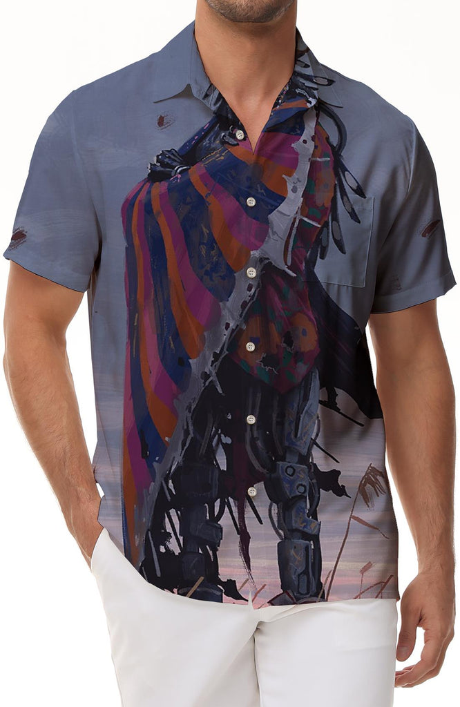Freedom Robot Short Sleeve Lapel Short Sleeve Shirt Harajuku All-match Streetwear Summer Retro Casual Tops