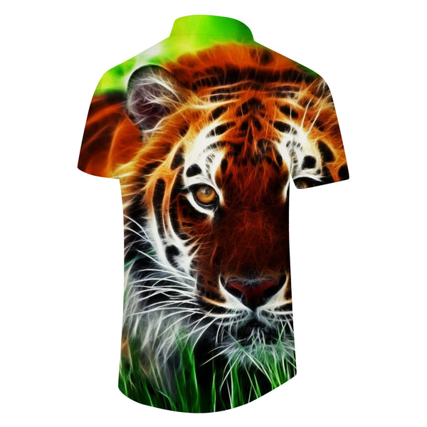 
Camisa de playa de manga corta para hombre a la moda, camisa hawaiana con estampado 3D de tigre, camisa informal con botones para hombre
                