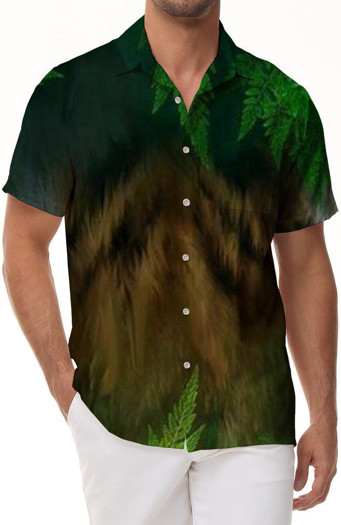 Green Nature Print Cuban Collar Short Sleeve Shirt Perfect Beach and Casual Wear for Men