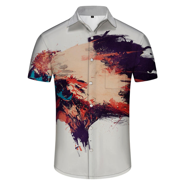 
White abstract painting digital printing men's casual short-sleeved shirt dynamic 3d printing pattern casual Hawaii
                