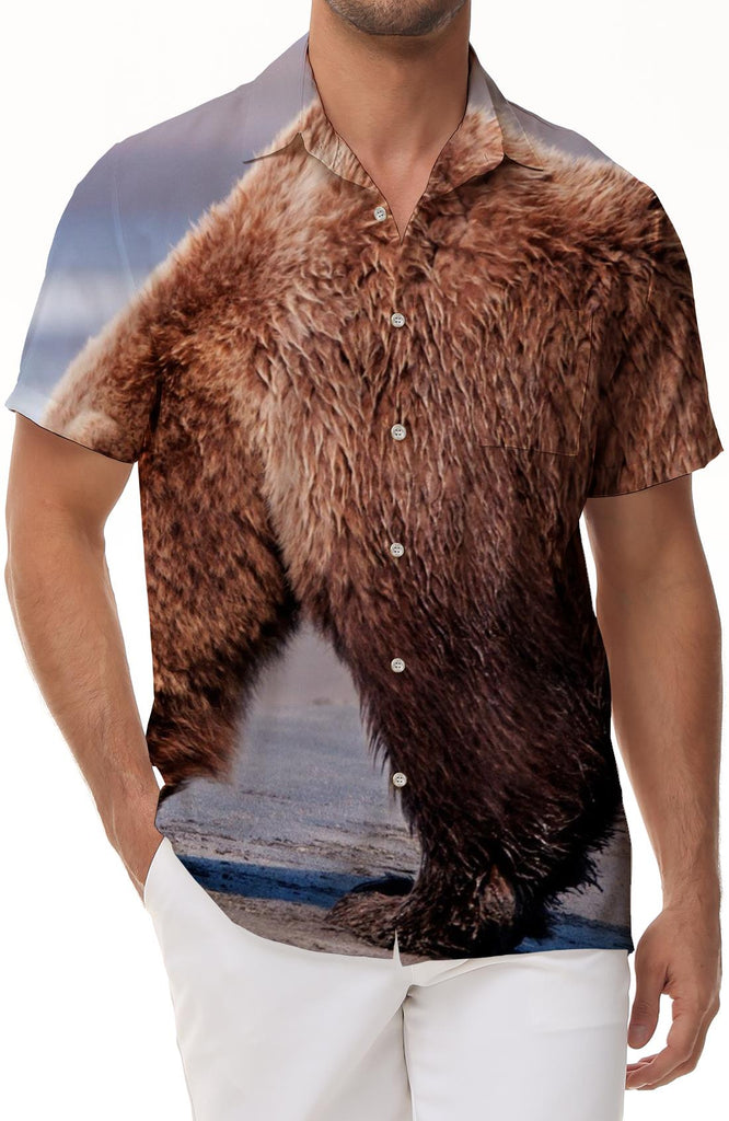 Big Bear Men's Shirt Casual Regular Short Sleeve Hawaiian Shirt Suitable for Daily Outdoor Fishing Travel Clothing