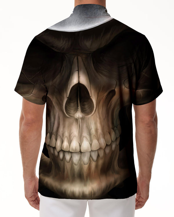 
Evil skull tropical seaside summer men's printed short-sleeved shirt lapel casual button short-sleeved shirt fashion
                