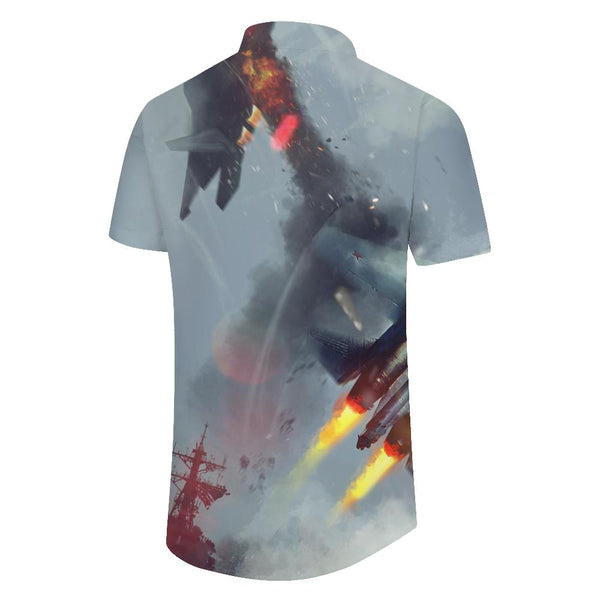 
Crashed Fighter Men's Hawaiian Shirt Airplane Short Sleeve Lapel Pocket Pocket Summer Shirt Beach Casual Trendy Bonfire Party
                