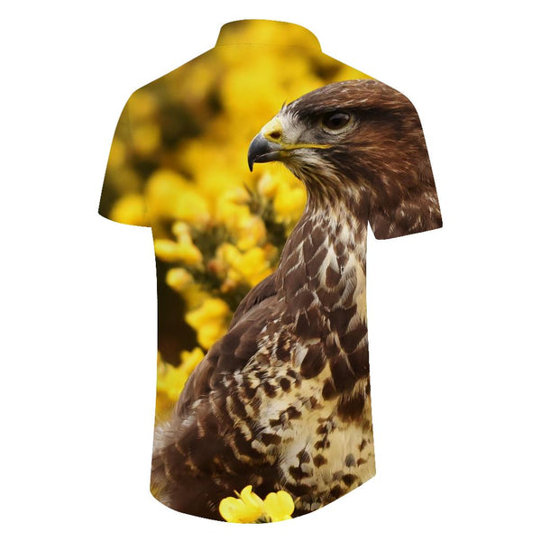 
Sky King Eagle and Flower Men's Casual Button Short Sleeve Shirt with Pockets for Office Travel
                