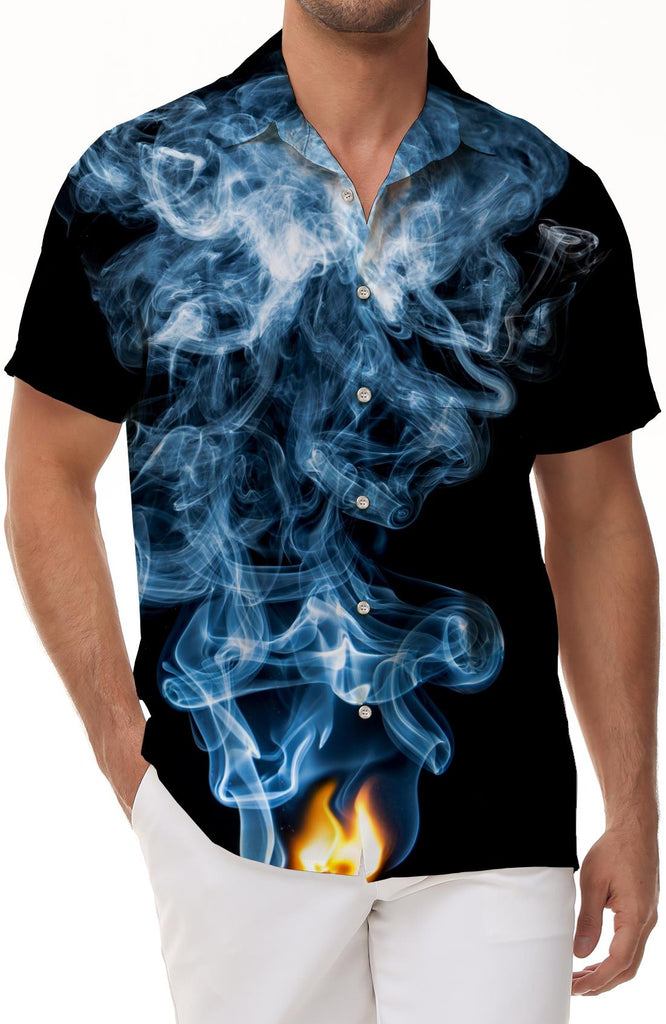 Black burning mist Hawaii 3d digital printing short-sleeved shirt tropical leisure summer fashion short-sleeved shirt men's