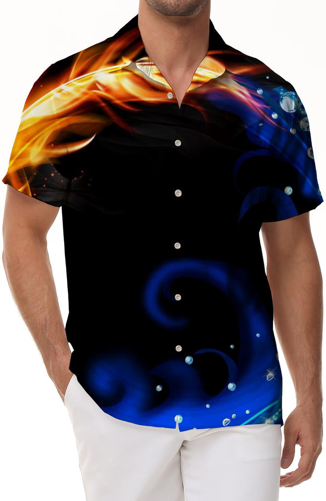 Flame Ball Black Hawaii 3D Printing Casual Men Comfortable Breathable Fashion Short Sleeve Shirt Men Hip Hop Tops Shirt