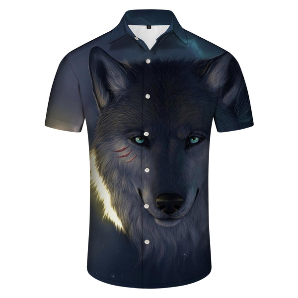 
Beach Shirt Short Sleeves Deep Eye Wolf Head Men's Casual Hawaiian Button Print Pattern Gray
                