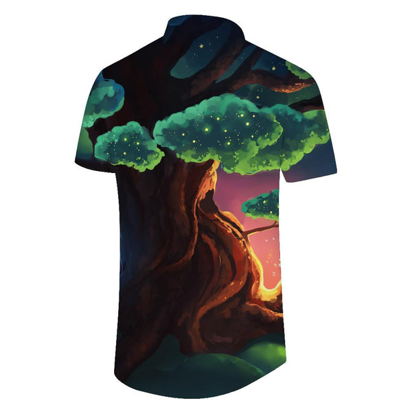 
Jungle green big tree print men's loose street running short-sleeved shirt four seasons tropical rainforest Hawaii fashion comfortable short-sleeved
                