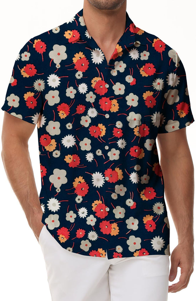 Mens Hawaiian Shirt Fun Short Sleeve Button Casual Summer Vacation Tropical Floral Beach Summer Shirt