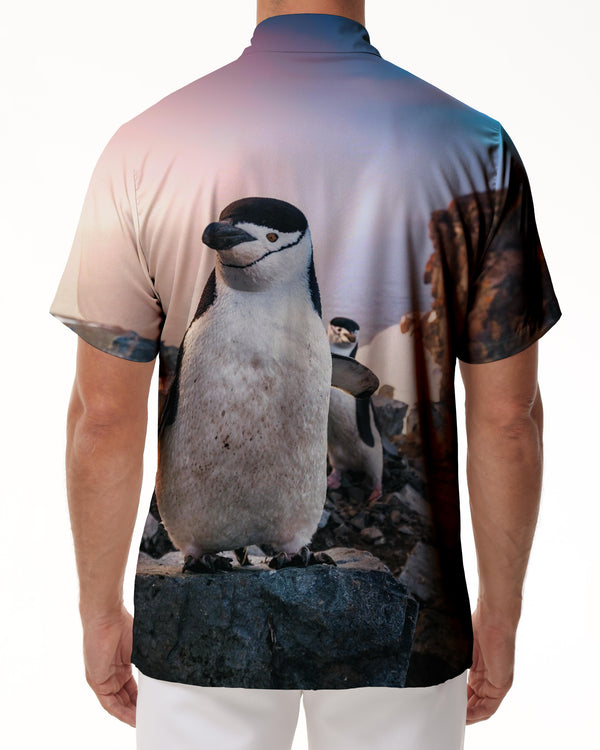 
Penguin skiing four seasons outdoor fishing men's short-sleeved shirt casual short-sleeved shirt button shirt suitable for summer seaside beach tops
                