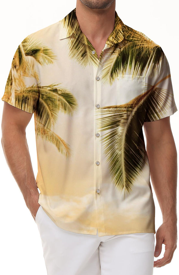 Fashion summer vacation beach short sleeve tropical Hawaii men's casual loose button-down lapel short sleeve top
