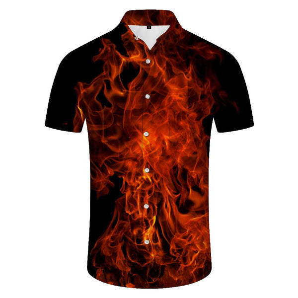 
High Temperature Flame Tropical Beach Shirt Men's Loose Casual Short Sleeve Shirt Hawaiian Tropical Four Seasons Short Sleeve Fashion Luminous Trend Top
                