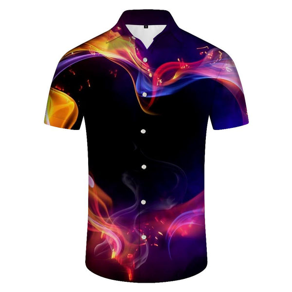 
Black Men's Summer Hawaiian Flame Short Sleeve Button Shirt for Casual Fashion Wear
                