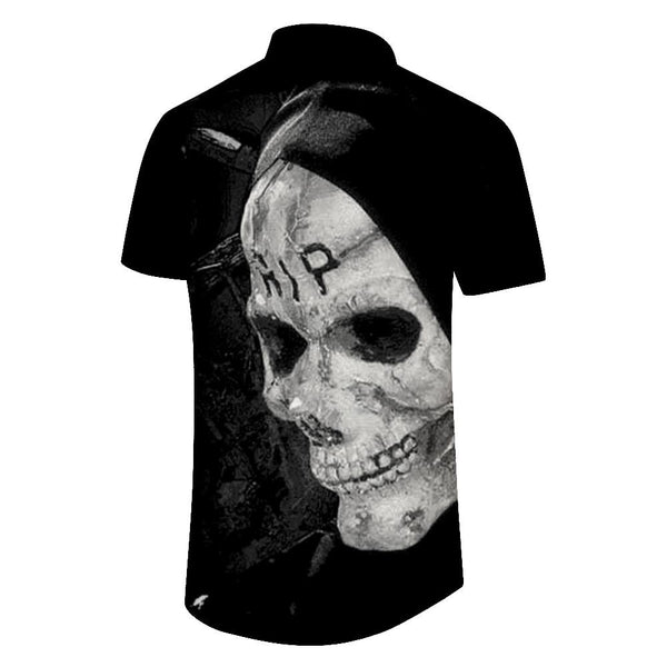 
Streetwear Lapel Tops 3D Printed Skull Short Sleeve Shirt Men Halloween Horror Short Sleeve Shirt Loose
                