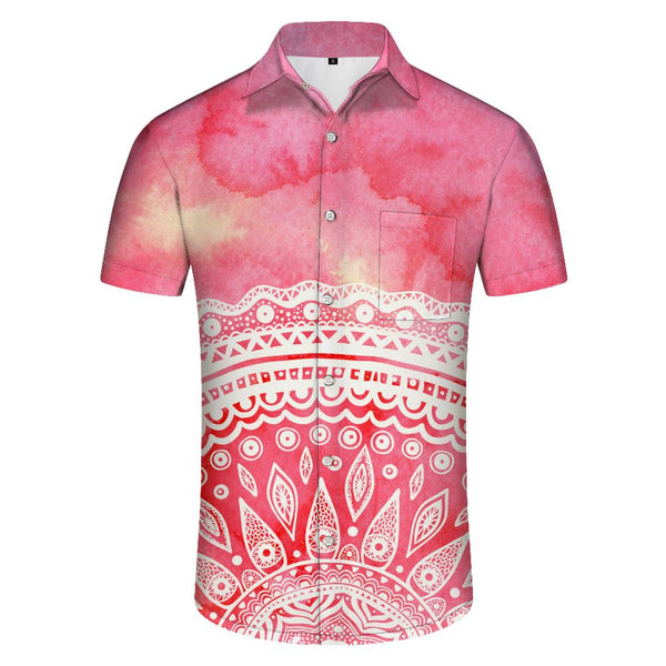 
Pink Colored Men's Casual Summer Tops Fashion Men's Shirt Tropical Casual Short Sleeve Button Print Beach Shirt
                