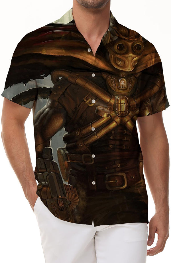 Alien 3D digital printing pattern casual men's loose button lapel Hawaiian tropical four seasons pocket fun cartoon clothing