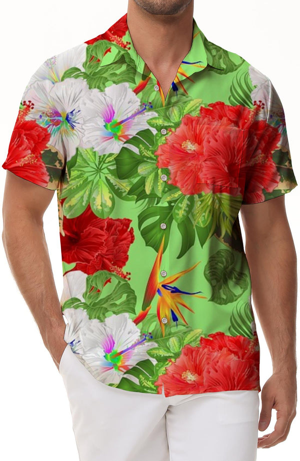 Colorful floral men's casual tropical hawaiian button down lapel tropical summer 3d digital print short sleeve shirt