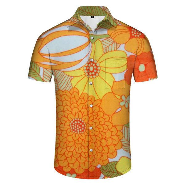 
Chamomile floral Hawaiian button lapel 3d digital printing men's casual loose beach short sleeve
                
