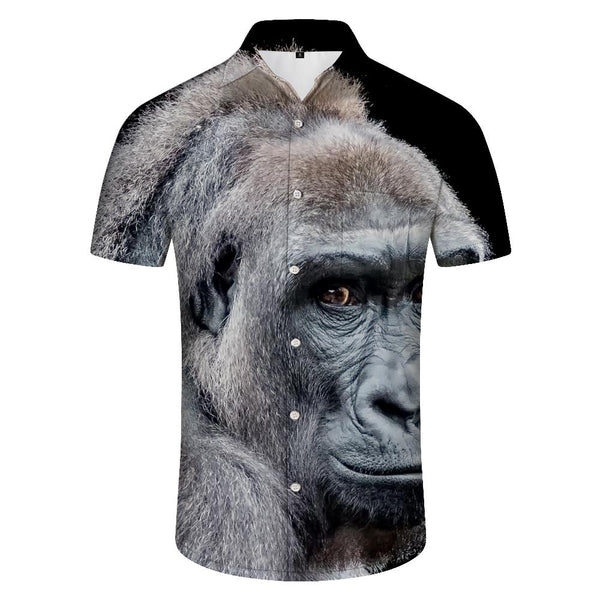 
African fashion fun animal gorilla wild summer short sleeve shirt men's casual loose button formal shirt suitable for vacation travel holiday seaside beach party
                