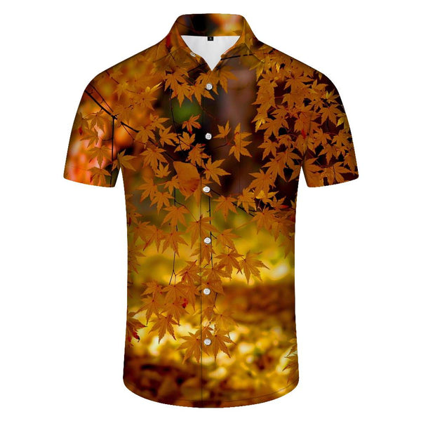 
Autumn Maple Leaf Print Button Shirt Men's Casual Button Summer Fashion Lapel Short Sleeve Shirt Summer Breeze
                