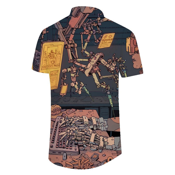 
AI mixed color robot men's outdoor vacation travel pattern print short sleeve button Hawaiian tropical
                