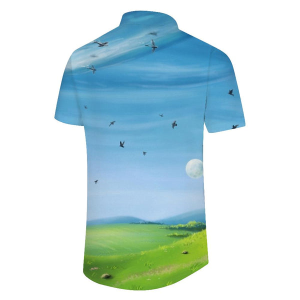 
Natural Landscape Pattern Short Sleeve Men's Casual Sports Shirt Floral Art Hawaiian Party Beach Top
                