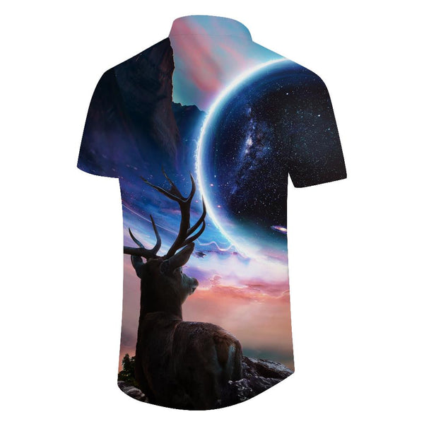 
Night Sky Elk Tropical Passion Short Sleeve Button Beach Shirt Men's Hawaiian Shirt
                