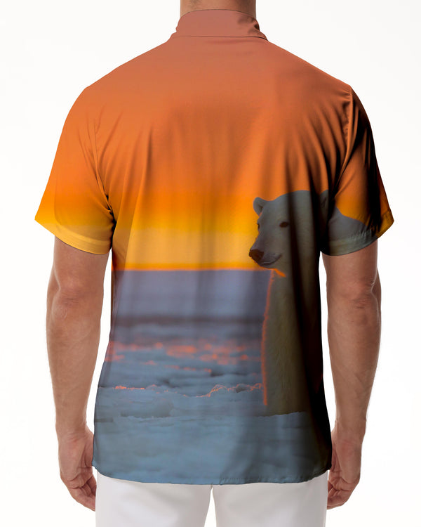 
Sunset and Snow Hawaiian Shirt Short Sleeve Button Polar Bear Men's Casual Short Sleeve Loose Street Outdoor Travel
                