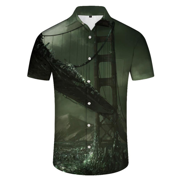 
Collapsed bridge tropical beach shirt Hawaii men's casual loose vacation seaside resort clothing
                