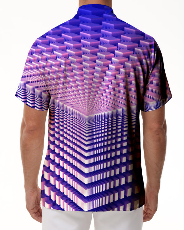 
Purple Block Geometric Casual Hawaiian Men's Button Print Shirt Short Sleeve Beachwear
                