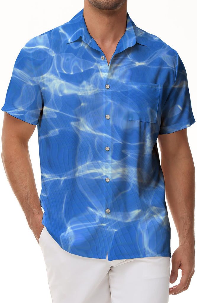Tropical Hawaiian Button Short Sleeve Lapel Beach Shirt Mens Hawaiian Shirt Blue