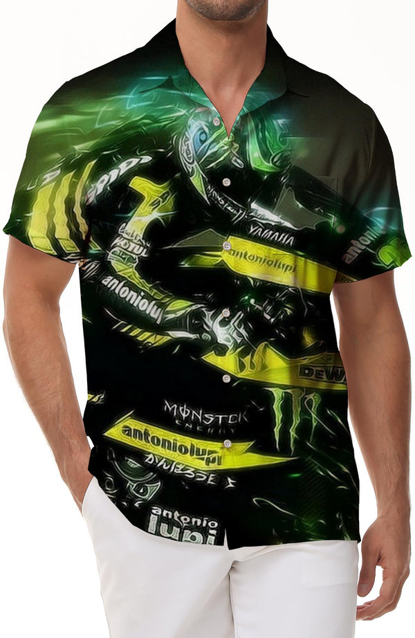 High-speed color mixing cool and exciting summer men's printed pattern casual loose short-sleeved shirt Hawaiian beach seaside button short-sleeved shirt clothing
