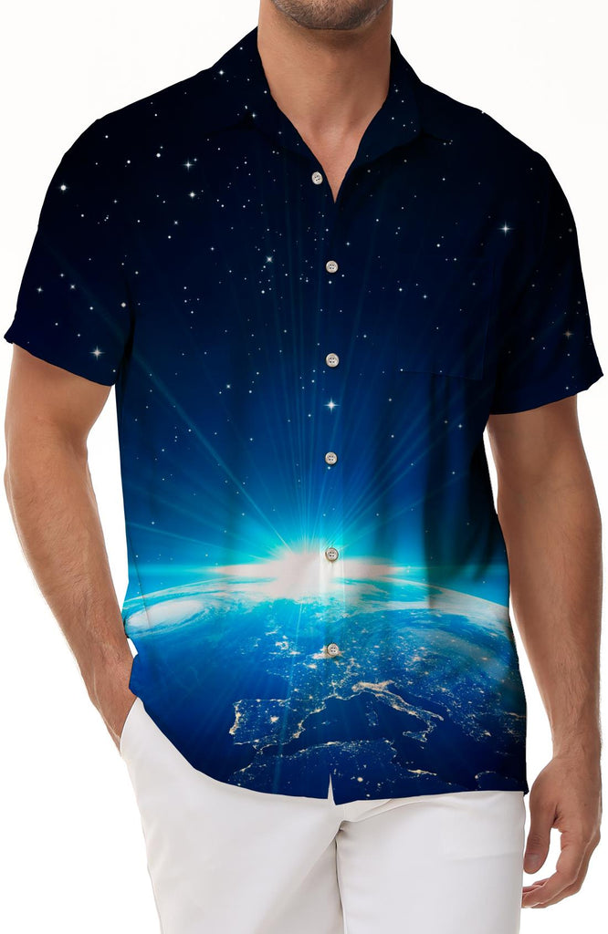 Space Galaxy Hawaii 3d Printed Pattern Men's Button Shirt Casual Summer Galaxy Short Sleeve