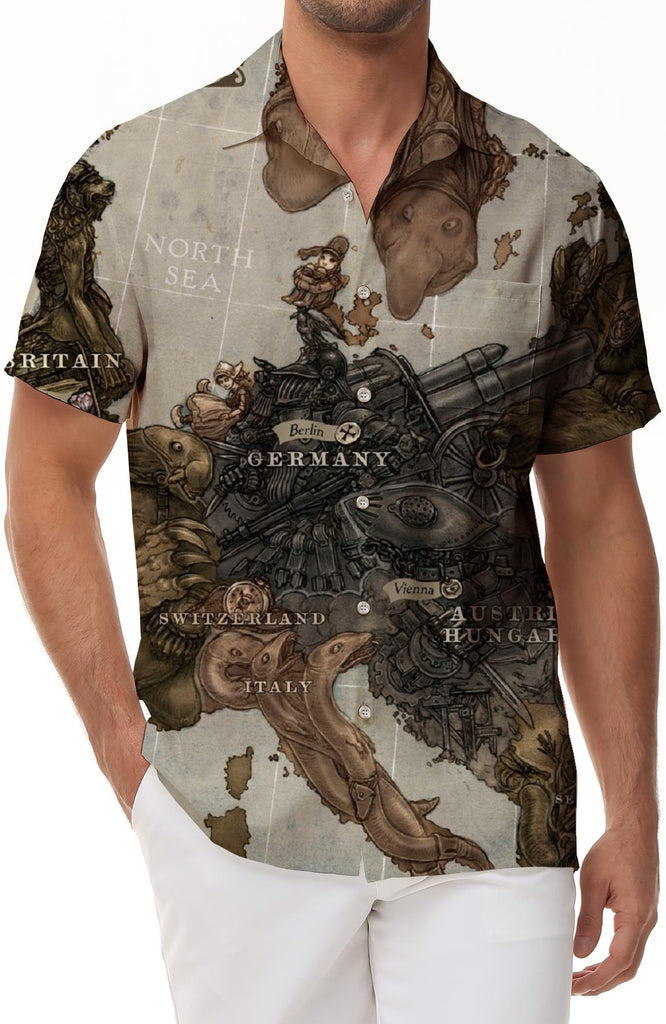 South American Abstract Pattern Print Summer Short Sleeve Shirt Button Hawaiian Shirt Men's Loose Casual Shirt with Pockets