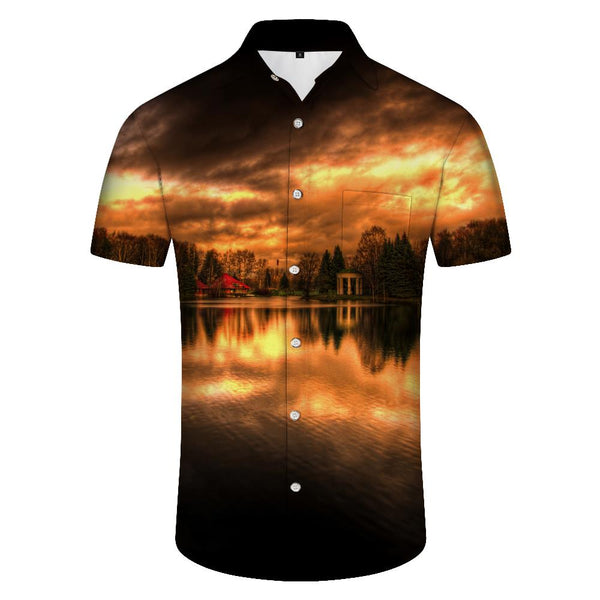 
3d digital printing fashion casual loose short sleeve men's casual summer button-down lapel summer fun simple short sleeve shirt style
                