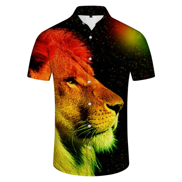 
Rastafa Color Lion Jungle Black Men's Shirt Short Sleeve Printed Short Sleeve Regular Fit Shirt Lapel Casual Top
                