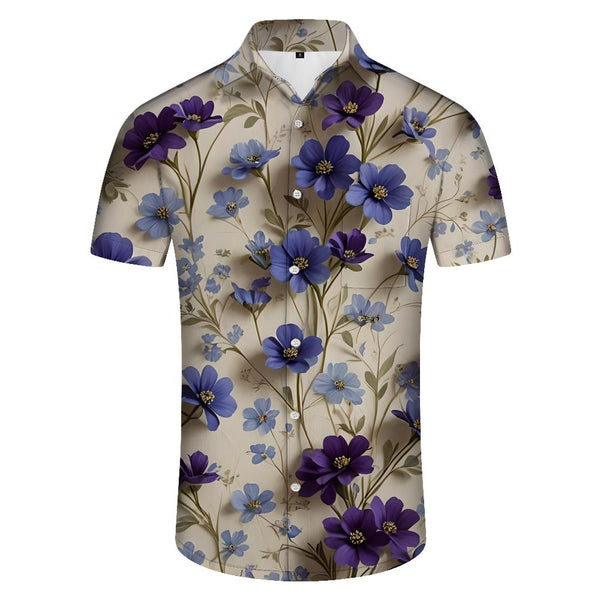 
Small floral purple casual short-sleeved regular version men's tropical fashion Hawaiian style shirt suitable for seaside drifting and beach parties
                