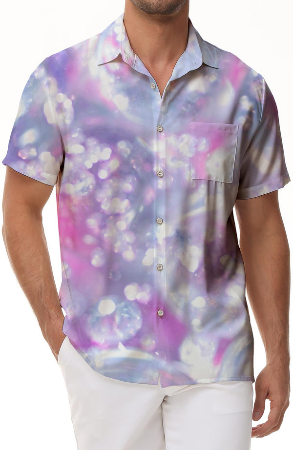 Hazy Bubble Tropical Hawaiian Button Pocket Lapel Short Sleeve Shirt Men's Casual Comfortable Button Shirt Design