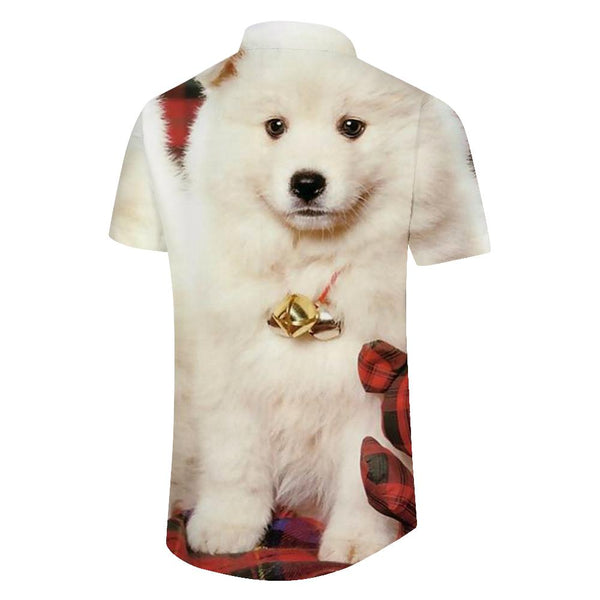 
American Eskimos Dogs Men's Hawaiian Shirt Short-Sleeve Button Down Shirt Tops for Casual Beach Vacation
                