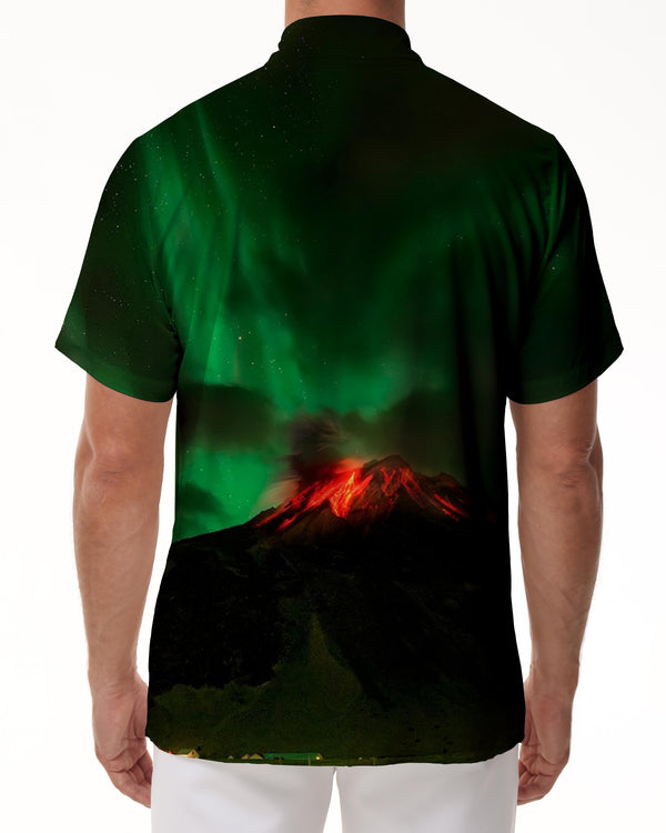 
Green Aurora Volcano Pattern Hawaiian Fashion Men's Short Sleeve Shirt Tops 3D Printing
                