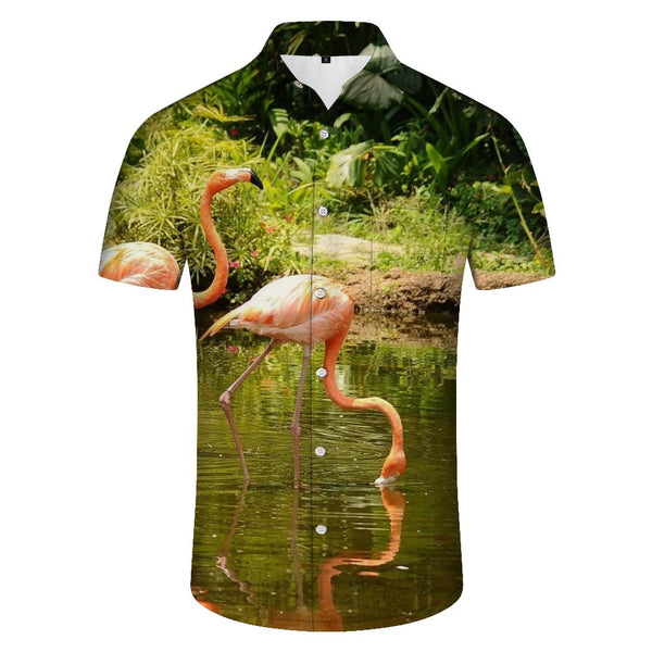 
Short Sleeve Water Animals Pink Flamingo Summer Beach Print Pattern Hawaiian Shirt 3D Men's Casual Shirt
                