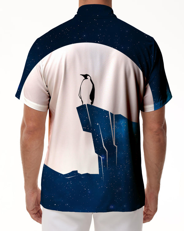 
Penguins on iceberg and moon Men's casual shirts Short sleeves Regular fit Fashion camping beach tops shirts
                