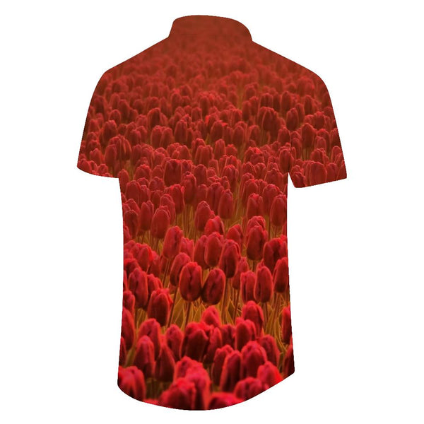 
Colorful tulip print men's Hawaiian shirt short sleeve summer beach short sleeve casual short sleeve
                