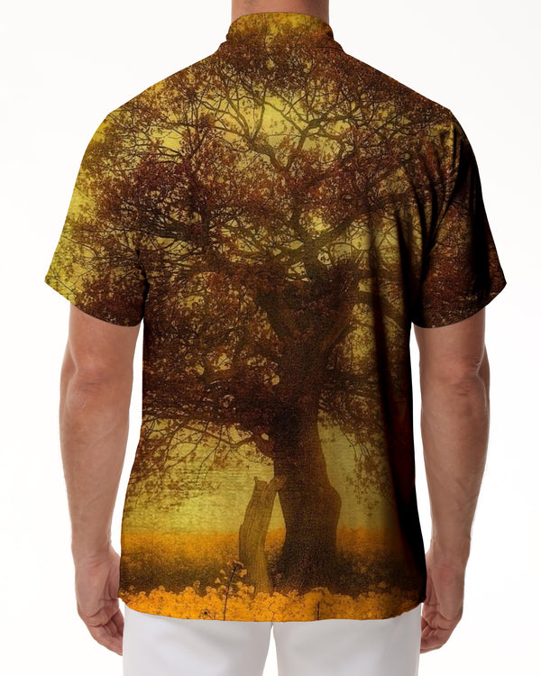 
Art painting trees Hawaiian lapel pocket short sleeve shirt print pattern men summer casual short sleeve fashion
                
