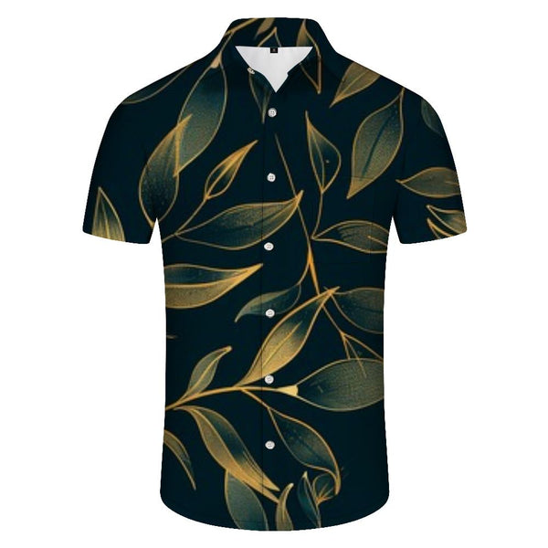 
Black Bamboo Leaf Men's Casual Loose Hawaiian Button Lapel Pocket Fashion Short Sleeve Shirt
                
