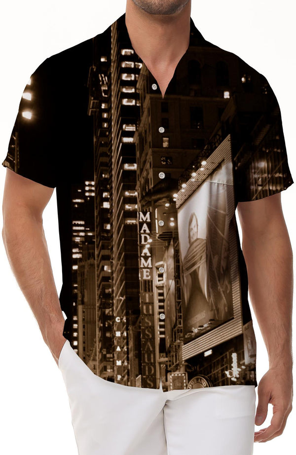 Night Fashion New York City Men's Shirt Short Sleeve Casual Fashion Breathable Regular Style Lapel Design Boat Party Short Sleeve