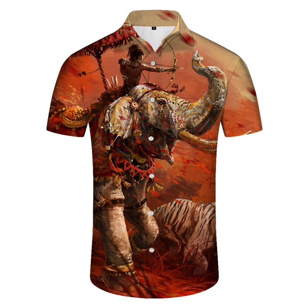 
Ancient cool new 3D printed oil painting elephant pattern casual men's fashion retro personality four seasons short-sleeved top beach clothing
                
