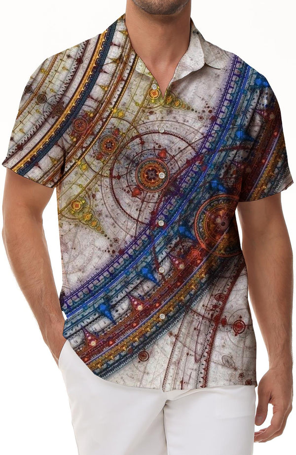 Bohemian graphic print vintage men's short sleeve shirt casual button down Hawaiian shirt summer beach top trend