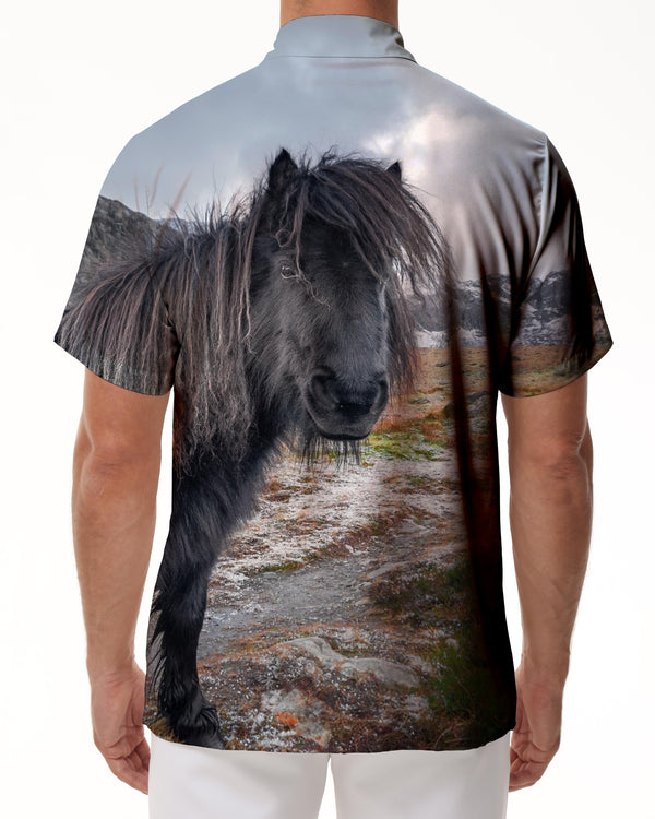 
Wildlife Print Lapel Abstract Black Horse Summer Tropical Hawaiian Button Lapel Pocket Casual Shirt Black
                