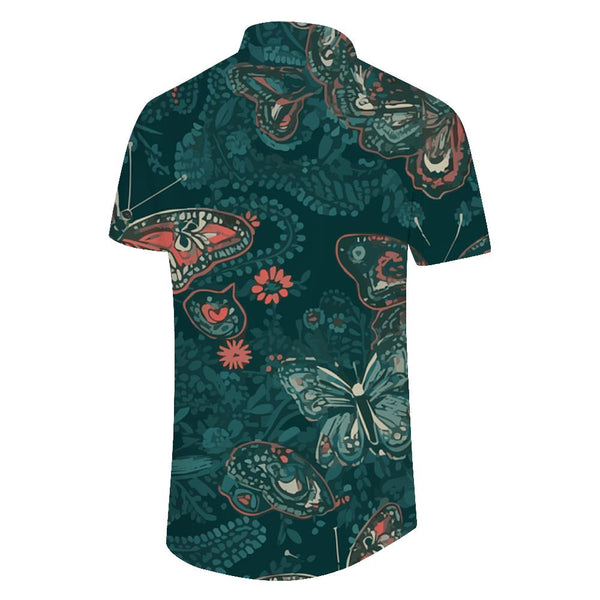 
Summer lapel regular men's beach shirt personalized print button short-sleeved casual shirt comfortable vacation seaside play
                